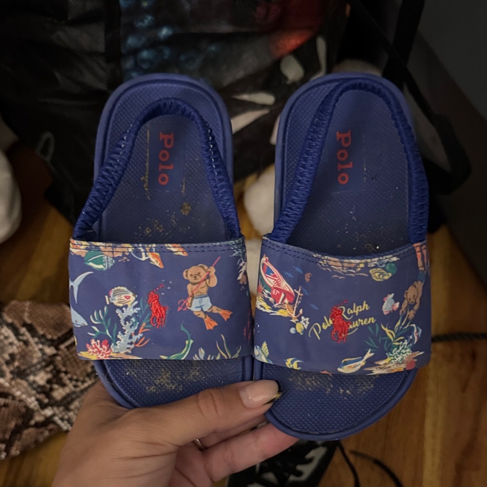 Polo by Ralph Lauren Kids Navy Patterned Slide Sandals